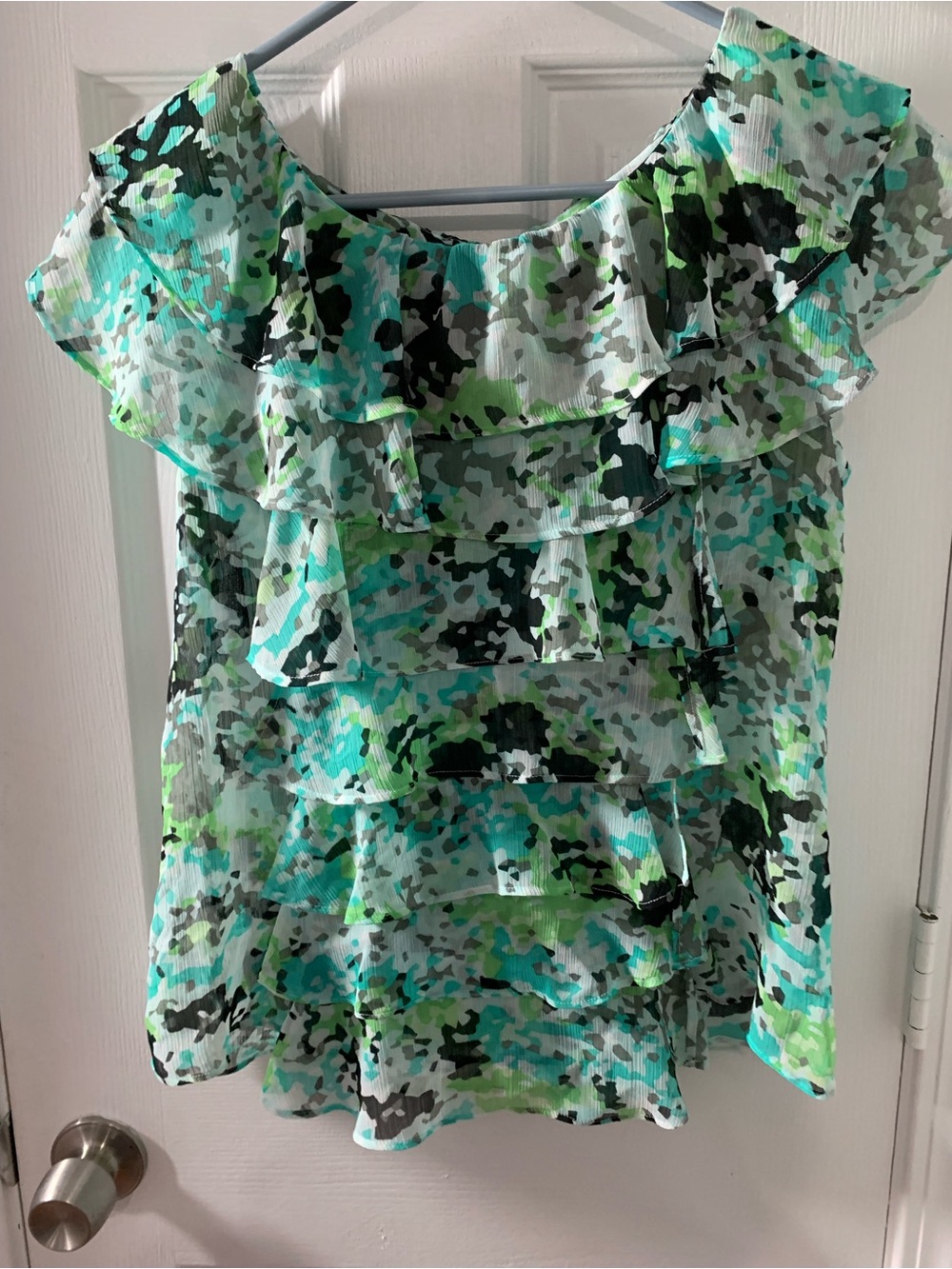 Madison Aqua Green Ruffle Tiered Blouse